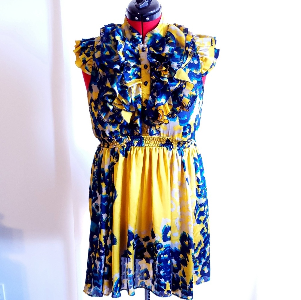 Forever21 Ruffled Abstract Leopard Print Dress - L